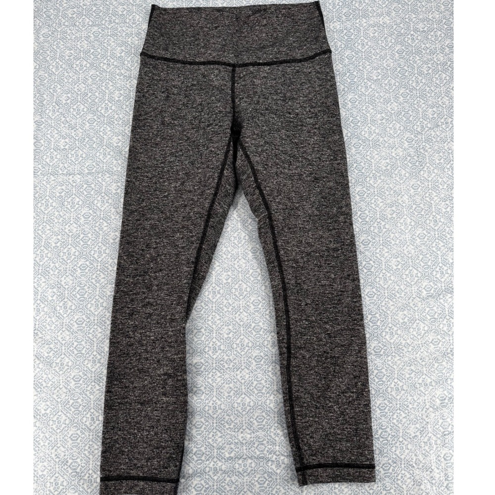 Lululemon High Rise Space Dye Leggings Heathered Black Gray Size 8 24.5 Inseam